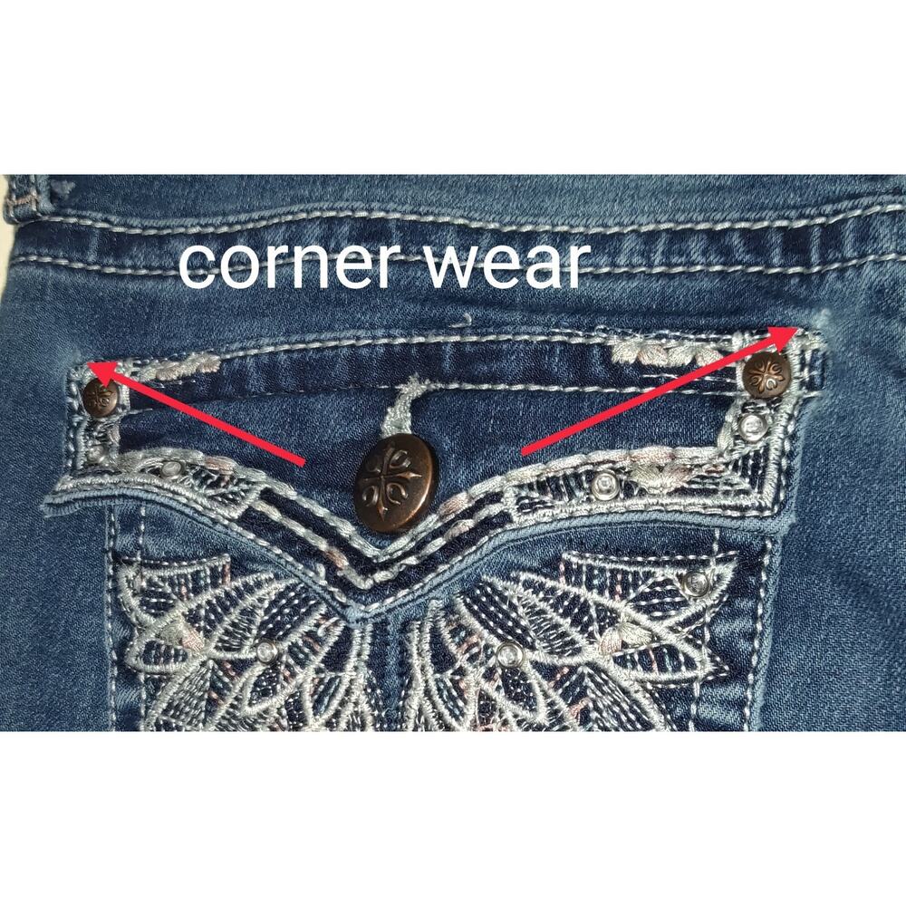 ANA Blue Denim Capris Jeans Women's SIZE 8 BLING Y2K Rhinestones Embellished 8 - Picture 11 of 14